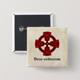 Deus Vobiscum Celtic Cross Vierkante Button 5,1 Cm