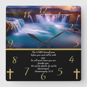 Deuteronomie 31:8 Christelijke Faith a waterfall Vierkante Klok