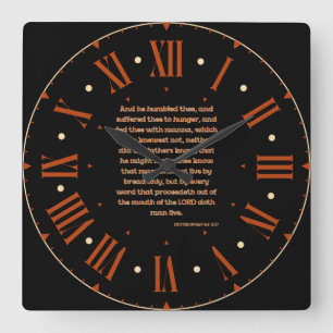 Deuteronomie 8:3 KJV Bijbel Romeins cijfer Vierkante Klok