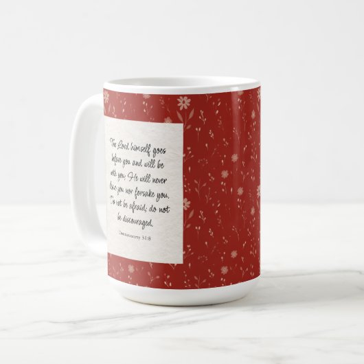 Deuteronomium 31:8 Bijbelvers Afbeelding Koffiemok (Voorkant links)