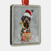 Deutsch Drahthaar, vrolijk kerstfeest! Metalen Ornament (Rechts)