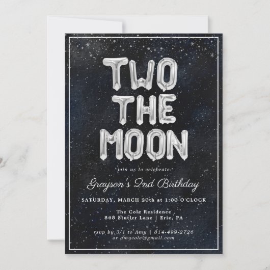 Deux à la Lune | Invitation pour la 2e fête d'anni (Devant)