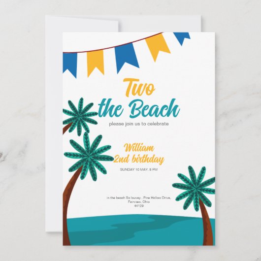 Deux à la plage invitation de 2e anniversaire mign (Devant)