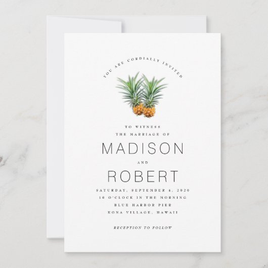Deux ananas Hawaii thème Mariage Invitations (Devant)