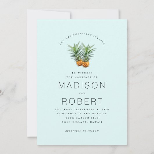 Deux ananas Hawaiian Thème Mariage Invitations (Devant)