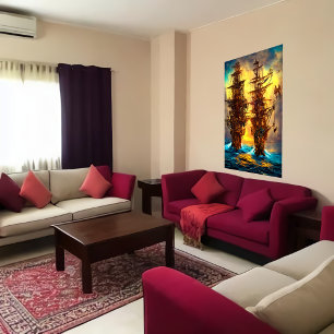 Deux bateaux pirates en mer AI Art Poster