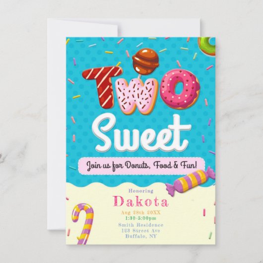 Deux beignets sucrés Fille Invitations de fête d'a (Devant)