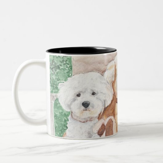 Deux Bichons et un Ami sur une Mug / Coupe (Gauche)
