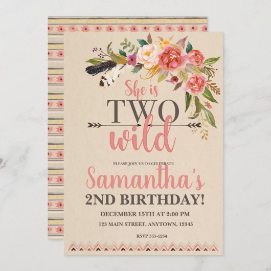 Deux Boho sauvage Chic Invitation d'anniversaire (Devant / Derrière)