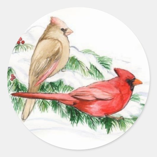 Deux Cardinals Oiseaux Art Stickers (Devant)