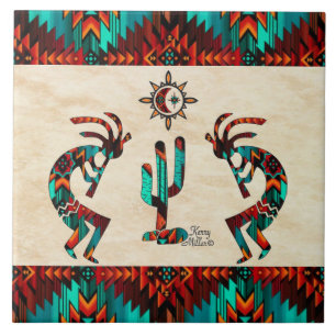 Deux carreaux en céramique Kokopelli Sud-Ouest