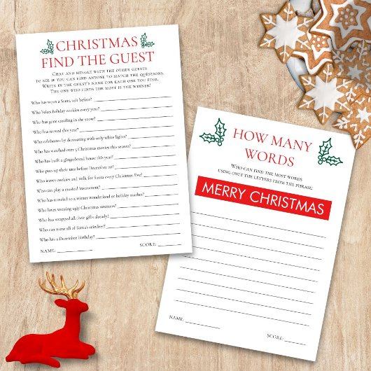 Deux cartes de jeux de Noël imprimables