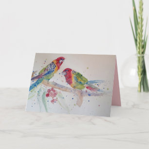 Deux cartes de perroquets Rosella aquarelle sur un