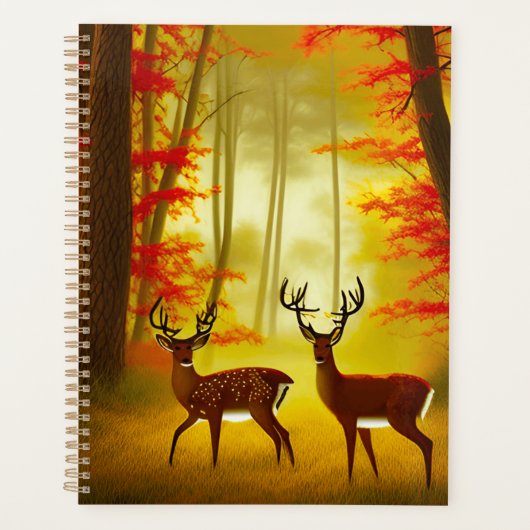 Deux cerfs dans une forêt d'automne / Bois (Devant)