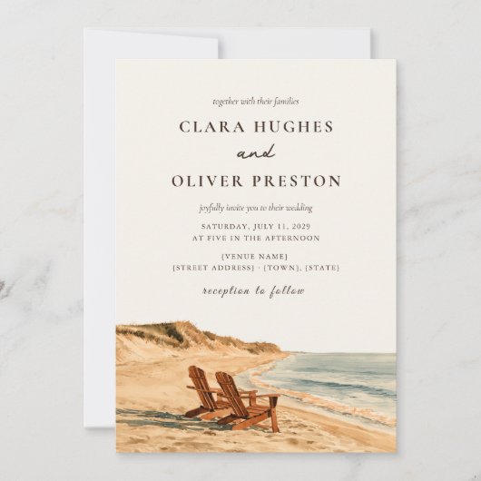 Deux chaises de plage à l'heure dorée, faire-part (Devant)