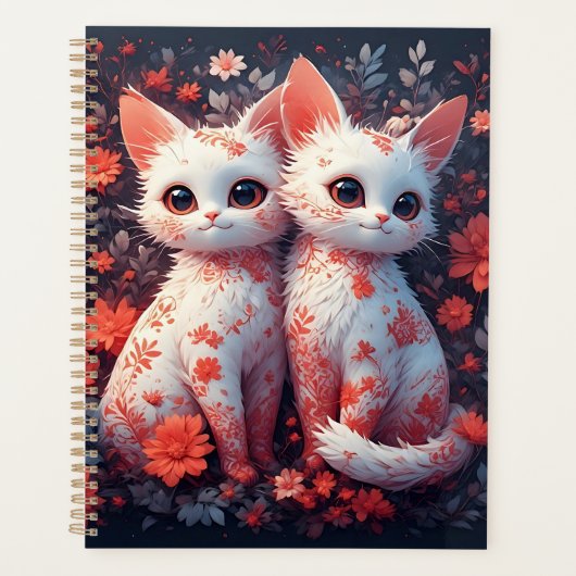 Deux chatons blancs et fleurs (Devant)