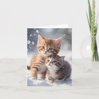 Deux chatons dans la neige Carte de vœux vierge Ar