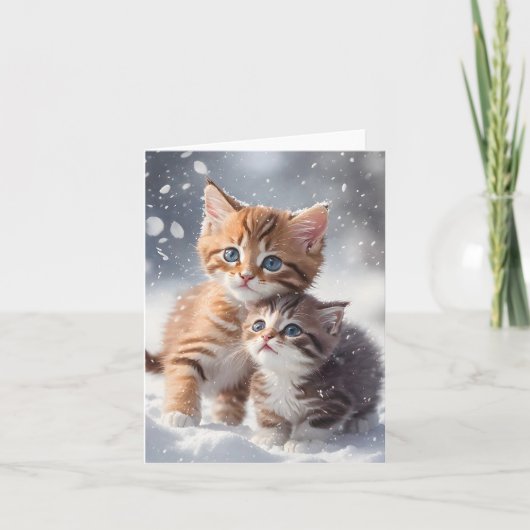 Deux chatons dans la neige Carte de vœux vierge Ar (Devant)