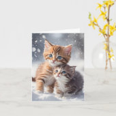 Deux chatons dans la neige Carte de vœux vierge Ar (Fleur jaune)