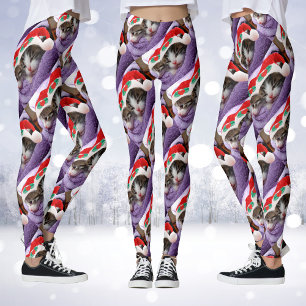 Deux chatons en chapeaux de Noël Joyeux Leggings d