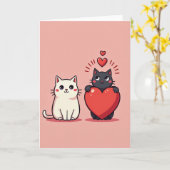 Deux chats mignons carte d'amour (Fleur jaune)