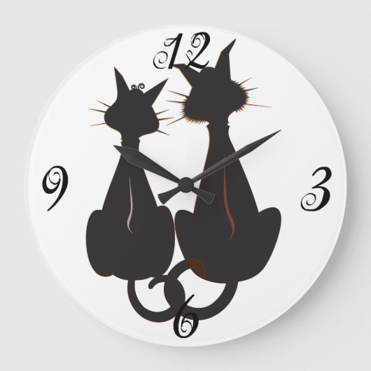 Deux chats noirs Mur Horloge (Recto)