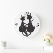 Deux chats noirs Mur Horloge (Maison)
