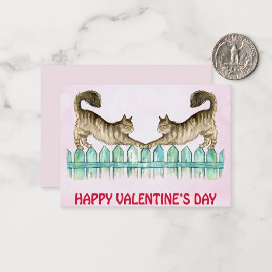 Deux chats sur la clôture carte valentine (Devant/Arrière en situation)