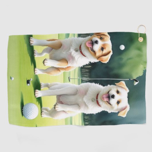 Deux Chiens Jouant Serviette De Golf (Horizontal)