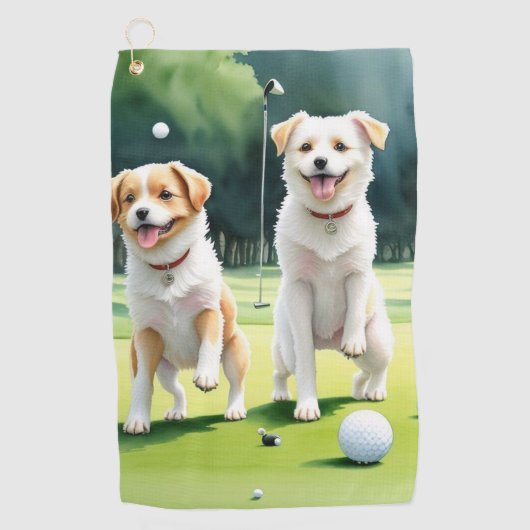 Deux Chiens Jouant Serviette De Golf (Devant)
