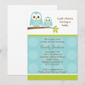Deux Chouettes bleues Invitations de douche pour b (Devant / Derrière)