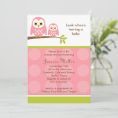 Deux Chouettes roses Invitations de douche pour bé (Debout devant)