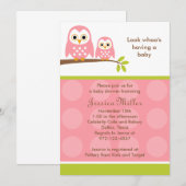 Deux Chouettes roses Invitations de douche pour bé (Devant / Derrière)