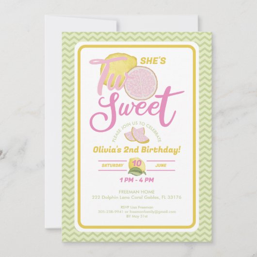 Deux citron doux 2e invitation anniversaire (Devant)