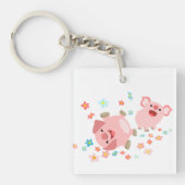 Deux cochons de dessin animé mignons en porte-clés (Devant)