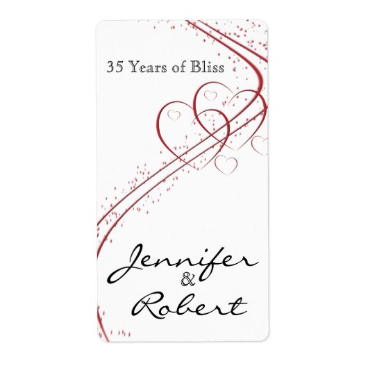 Deux Coeurs comme un Étiquette de vin anniversaire (Devant)