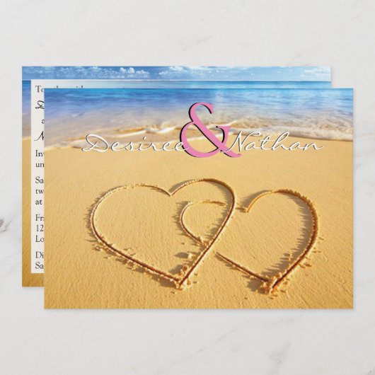 Deux coeurs dans la Faire-part de mariage de sable (Devant / Derrière)