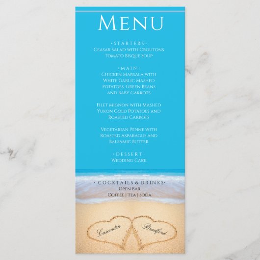 Deux coeurs dans le menu Mariage de plage (Devant)