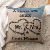 Deux Coeurs Dans Le Sable M. & Mme Mariage Coussin (Couverture)