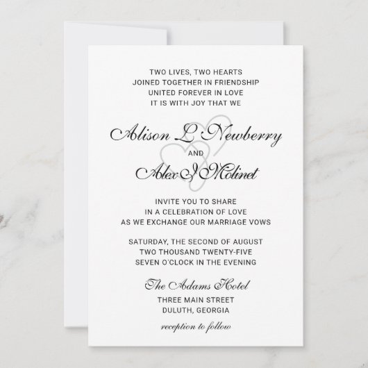Deux Coeurs Élégant Faire-part de mariage Script (Devant)