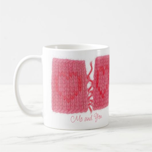 DEUX COEURS KNIT Mug blanc + Texte (Gauche)