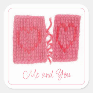 DEUX COEURS KNIT Stickers grand Carré + Texte
