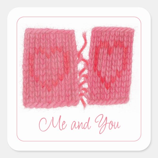 DEUX COEURS KNIT Stickers petit Carré + Texte (Devant)