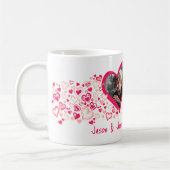 Deux coeurs nom date mariage photo rose rouge mug (Gauche)