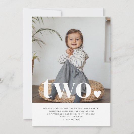 Deux Coeurs Photo Première Invitation Anniversaire (Devant)