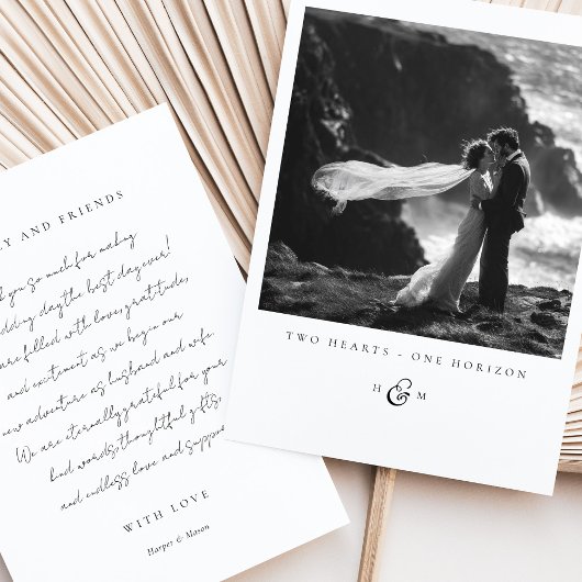 "DEUX COEURS - UN HORIZON" Carte de remerciements 