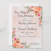 Deux Coeurs Un Voyage | Faire-part de mariage rose (Devant)