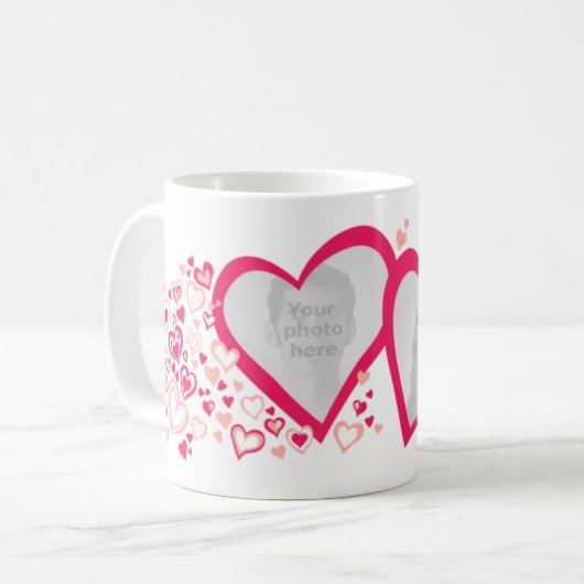 Deux coeurs valentine / photos mariages mug rouge (Devant gauche)