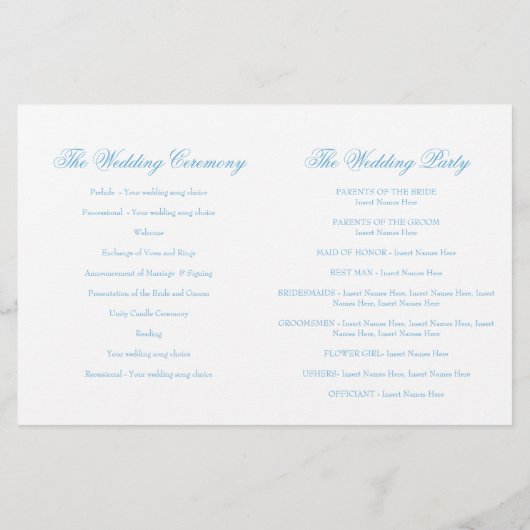 Deux colombes blanches ruban bleu Programme de mar (Dos)