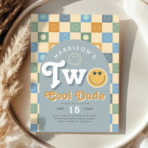 Deux Cool Dude Boys Blue 2nd Birthday Invitation